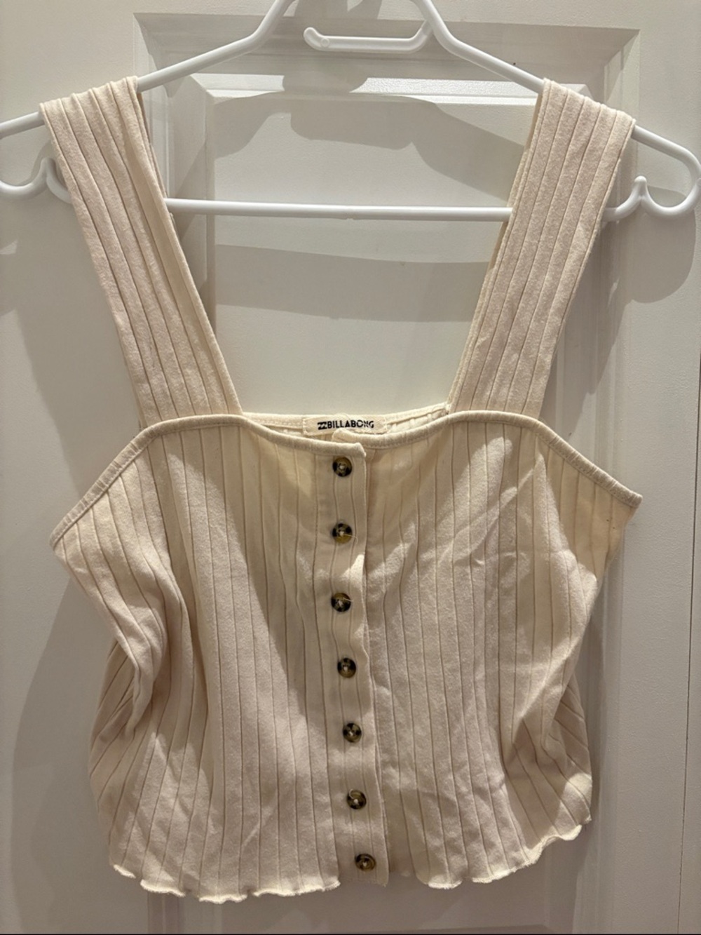 Billabong Cream Ribbed Button-Front Crop Cami